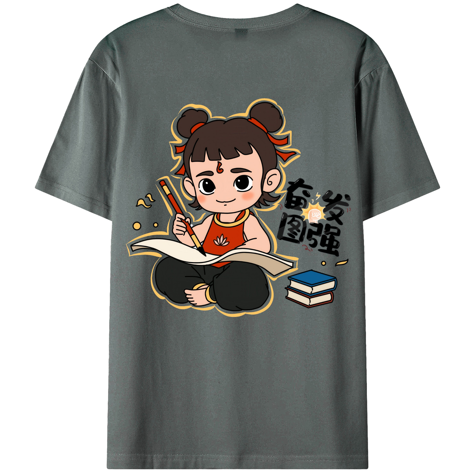 （画像用） Ne Zha 2 ナタ 魔童の大暴れ 綿100％ メンズ半袖Tシャツ（バックプリント） 通気性